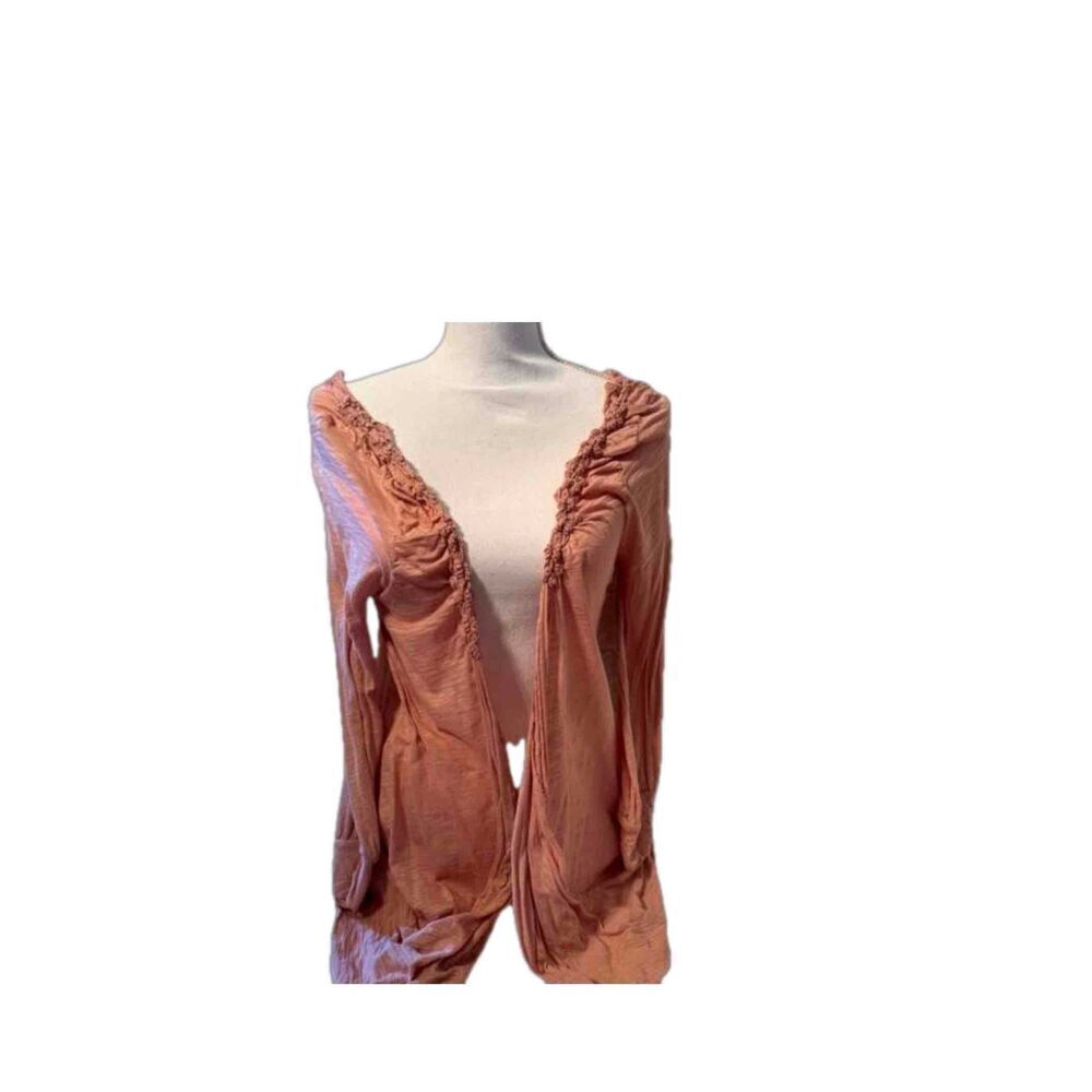 Free People Dust Rose Pink Lightweight Ruffled Long Sleeve Cardigan Shrug SM - Picture 5 of 9